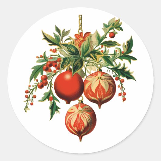 Sticker Rond Red Christmas Baubles avec Holly Festive (Devant)