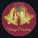 Sticker Rond Red Christmas Bells<br><div class="desc">Des cloches de Noël traditionnelles décorent ce design de vacances. Le design est issu de l'art original.</div>