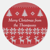 Sticker Rond Red Christmas Reindeer Custom Holiday Party (Devant)