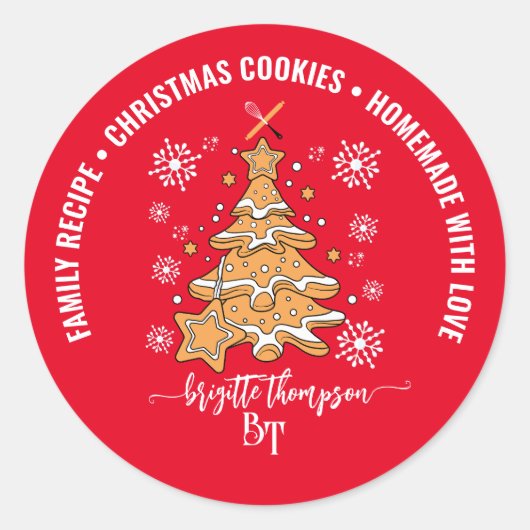 Sticker Rond Red Christmas Tree Cookie Baking Crew Snowflakes (Devant)