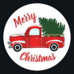 Sticker Rond Red Christmas Truck Russe Noël Fête de Noël<br><div class="desc">autocollants personnalisés</div>