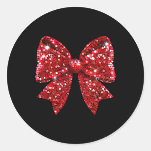 Sticker Rond Red Coquette Bow Disco Ball Noël Fêtes Fêtes