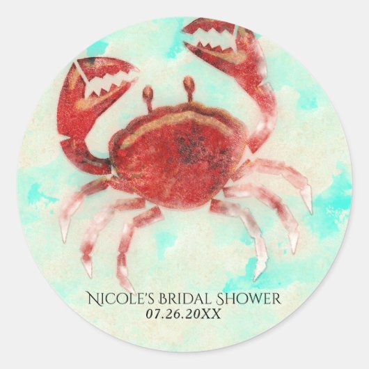 Sticker Rond Red Crab Elegant Beach Party Fiançailles Favoriser (Devant)