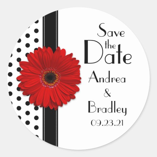 Sticker Rond Red Daisy Black White Polka Point Enregistrer la d (Devant)