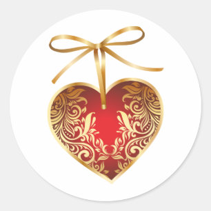 Sticker Rond Red Damask Heart