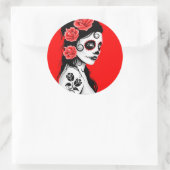 Sticker Rond Red day of the Dead Sugar Skull (Sac)