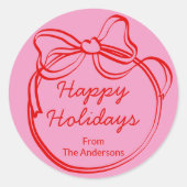 Sticker Rond Red Doodle Bow Frame Custom Holiday (Devant)