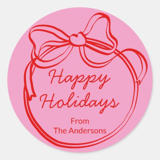 Sticker Rond Red Doodle Bow Frame Custom Holiday (Devant)