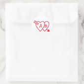 Sticker Rond Red Double Hearts with Cupids Arrow and Initials (Sac)