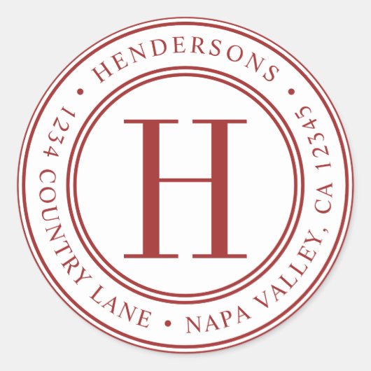 Sticker Rond Red Elegant Monogram Adresse de retour (Devant)