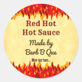 Sticker Rond Red Flames Custom Retro BBQ Hot Sauce (Devant)