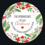 Sticker Rond Red Floral Christmas Wreath Return Adresse Label<br><div class="desc">Enlevez la pression d'envoyer des cartes de fin de année de Noël cette année avec ces jolies étiquettes d'adresse de retour de couronnes florales rouges. Doté d'une couronne d'aquarelle de fleurs rouges, de feuilles verts, de faux poussières d'or, d'un coeur rouge mignon, d'un script de calligraphie et d'un modèle d'étiquette...</div>