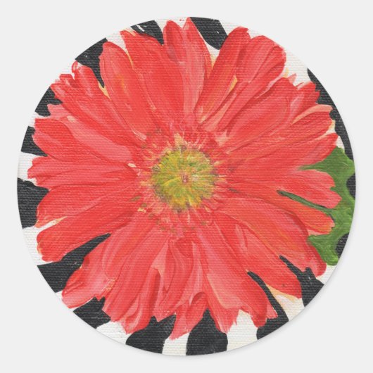 Sticker Rond Red Gerbera Daisy sur Zebra (Devant)