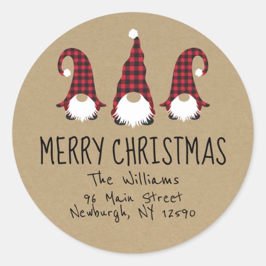 Sticker Rond Red Gnome Joyeux Noël Adresse de retour Label (Devant)