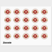 Sticker Rond Red & Gold Band Double Bonheur Mariage chinois (Feuille)