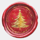 Sticker Rond Red Gold Christmas Tree Faux Wax Envelope Seal  (Devant)