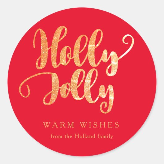 Sticker Rond Red Gold Holly Jolly Holiday (Devant)