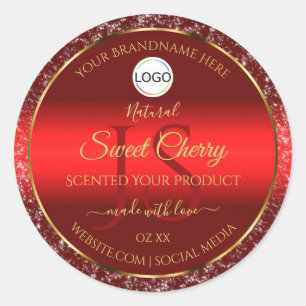 Sticker Rond Red Gold Logo Initiales Parties scintillant Étoile