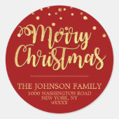 Sticker Rond RED Gold Parties scintillant Confetti Joyeux Noël (Devant)