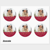 Sticker Rond Red Gold Script Family Photo Joyeux Noël (Feuille)