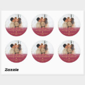 Sticker Rond Red Gold Script Family Photo Joyeux Noël Cl (Feuille)