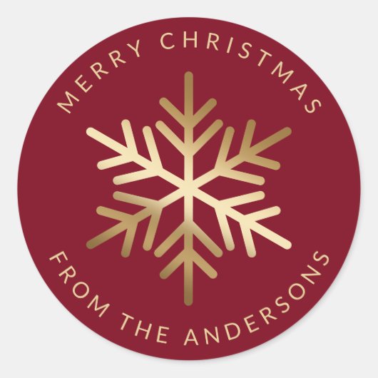 Sticker Rond Red Gold Snowflake Family Merry Christmas (Devant)