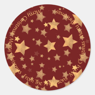 Sticker Rond Red Gold Star Typographie Vintage Joyeux Noël