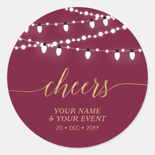 Sticker Rond Red & Gold String Lights Cheers Événement Favorise (Devant)