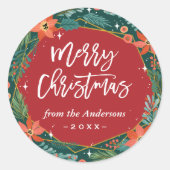 Sticker Rond Red Green Holiday Festive Joyeux Noël Script (Devant)