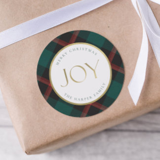 Sticker Rond Red Green Plaid Tradition Joy