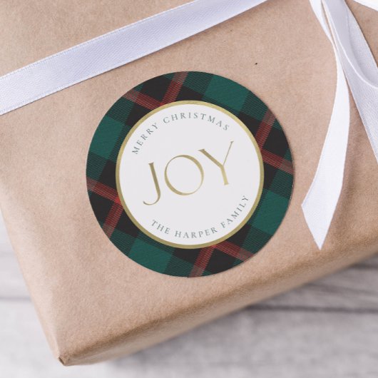 Sticker Rond Red Green Plaid Tradition Joy