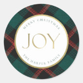 Sticker Rond Red Green Plaid Tradition Joy (Devant)