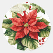 Sticker Rond Red Green Poinsettia Holly Noël (Devant)