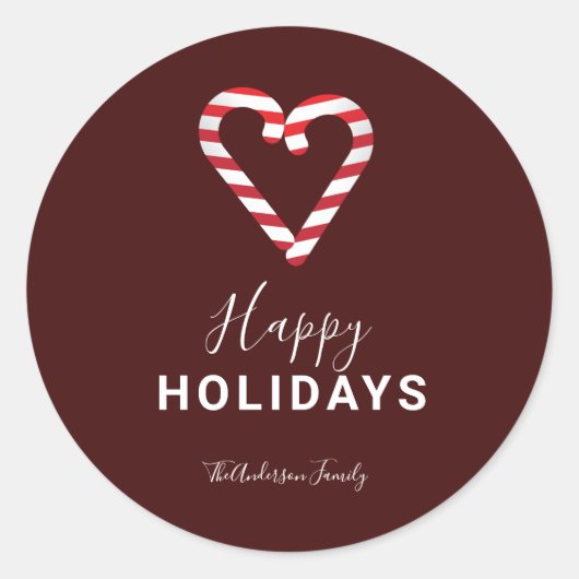 Sticker Rond Red Happy Holidays Sucre de canne simple Noël (Devant)