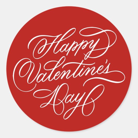 Sticker Rond Red Happy Valentines Day Elegant Calligraphy  (Devant)