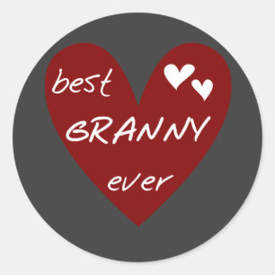 Sticker Rond Red Heart Best Granny Ever Tshirts et cadeaux