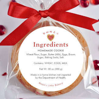 Sticker Rond Red Heart Cookie Bakery Ingredient