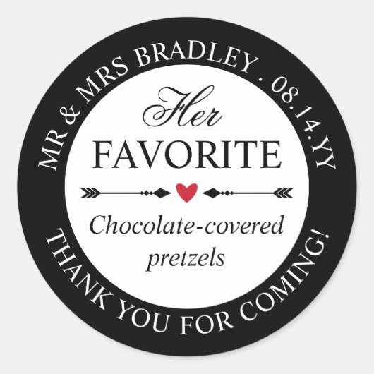 Sticker Rond Red Heart Flèches Son Mariage préféré Bonbon Favor (Devant)