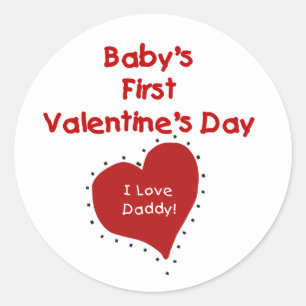 Sticker Rond Red Heart I Love Daddy First Valentines Day
