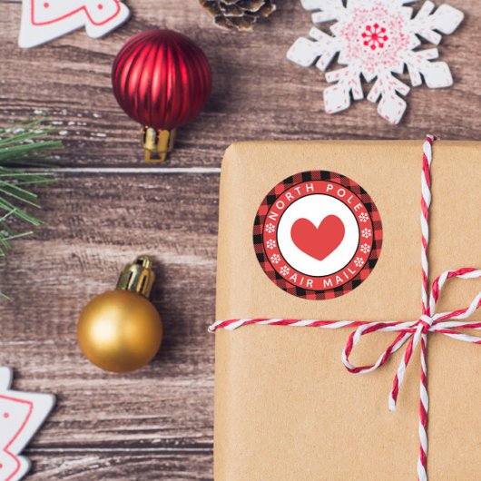Sticker Rond Red Heart Plaid North Pôle Air Mail