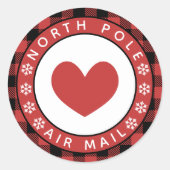 Sticker Rond Red Heart Plaid North Pôle Air Mail (Devant)