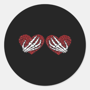 Sticker Rond Red Heart Skeleton Mains Classique