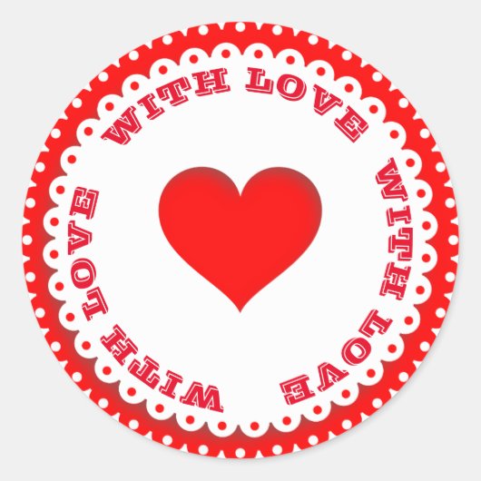 Sticker Rond Red Heart With Love Custom Text (Devant)