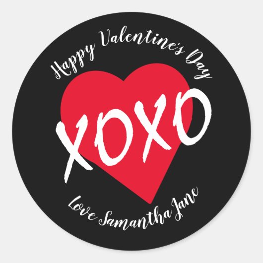 Sticker Rond Red Heart XOXO Valentine's Day Modern Black (Devant)