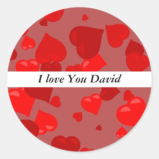 Sticker Rond Red Hearts, je t'aime David (Devant)