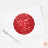 Sticker Rond Red Hearts Moderne Mariage élégant Bienvenue (Enveloppe)