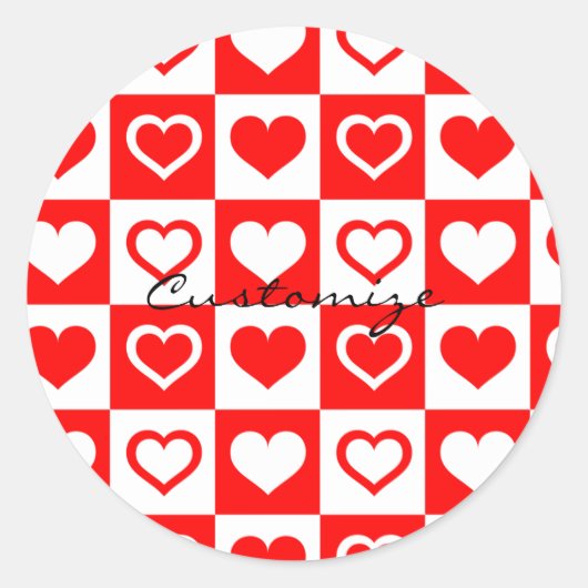 Sticker Rond Red Hearts Plaid Motif Thunder_Cove (Devant)