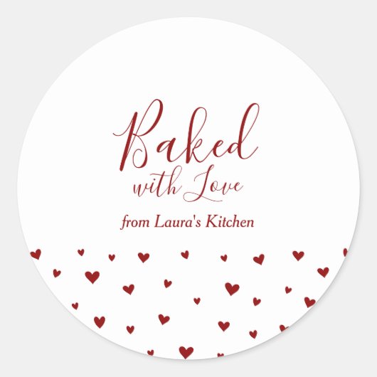 Sticker Rond Red Holiday Cute Hearts Baked with Love package (Devant)