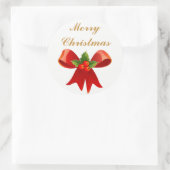 Sticker Rond Red Holly Bow Joyeux Noël ou Joyeuses Fêtes (Sac)