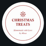 Sticker Rond Red Homemade Christmas Traitements Vacances Produi<br><div class="desc">Cette simple conception autocollante de vacances comprend un flocon de neige avec des textes personnalisés. Vous pouvez ajouter cet autocollant moderne à votre cadeau de Noël comestible,  des produits faits maison. D'autres modèles de vacances sont disponibles dans mon magasin BaraBomDesign.</div>